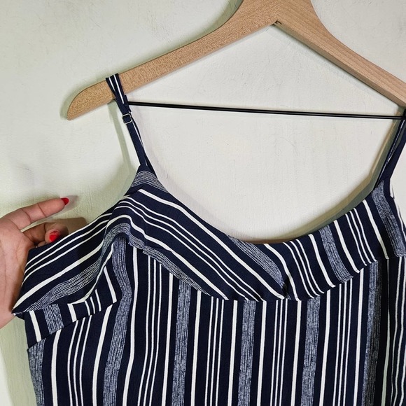 NEW Loft Stripe Romper 14 Navy Blue Crepe Flowy NWT - Picture 2 of 10